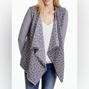 Odd Molly Nordic Open Front Waterfall Cardigan Sweater Knit Navy White Sz 2